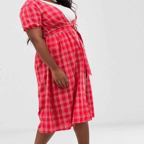 Influence Plus size 16 red plaid midi summer dress - Picture 3 of 7